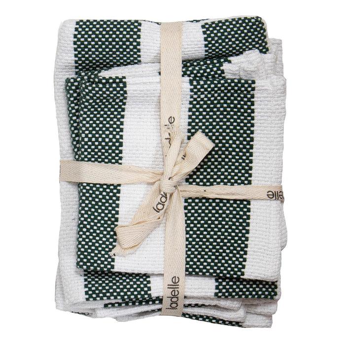Ladelle Stripe Green 4pc Kitchen Towel & Dishcloth