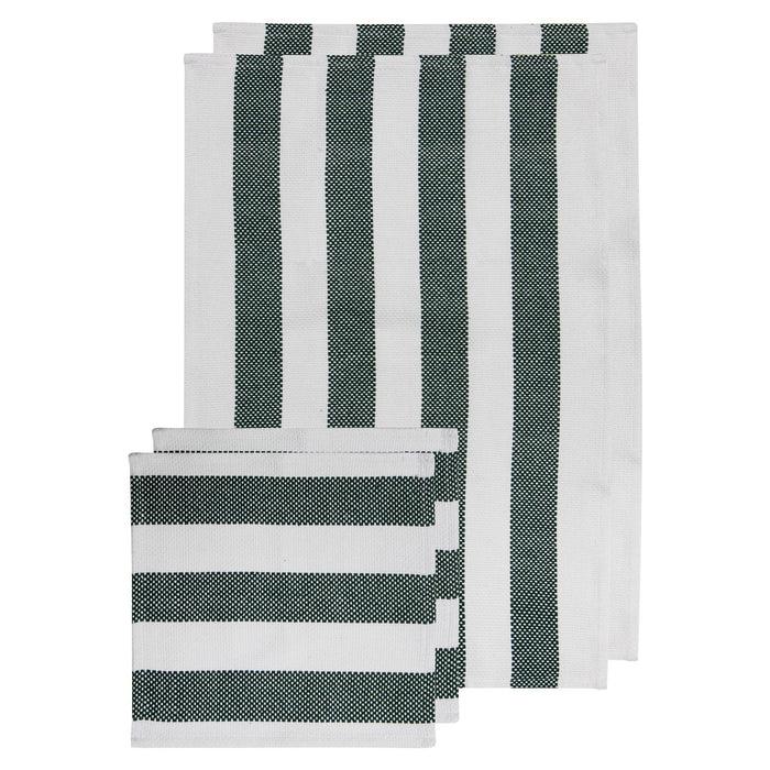 ladelle Stripe Green 4pc Kitchen Towel & Dishcloth