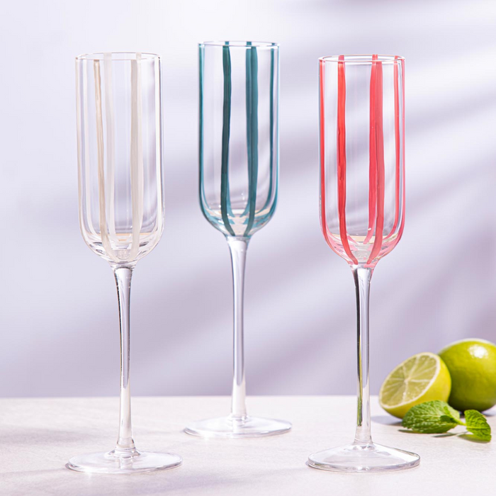 Ladelle Stripe Pink 4pk Champagne Glass