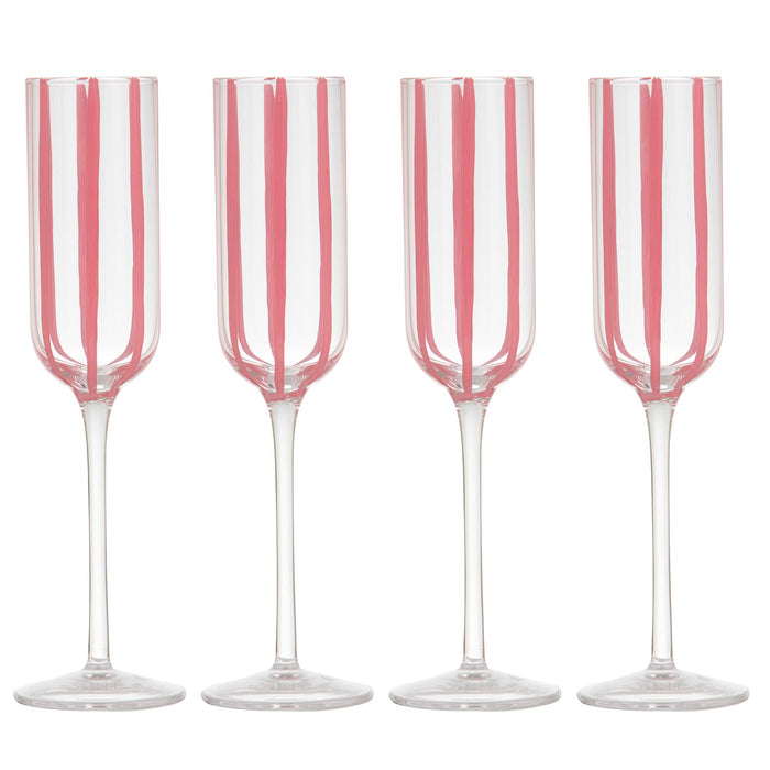 ladelle Stripe Pink 4pk Champagne Glass