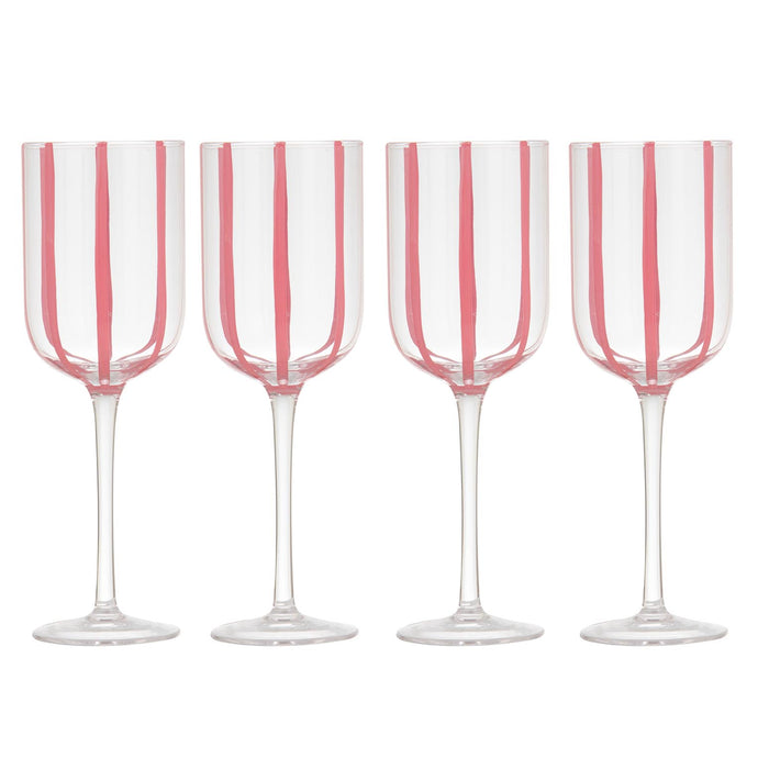 ladelle Stripe Pink 4pk Wine Glass