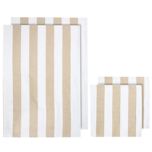 ladelle Stripe Taupe 4pc Kitchen Towel & Dishcloth