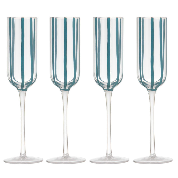 ladelle Stripe Teal 4pk Champagne Glass