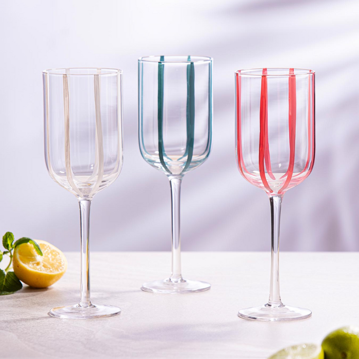 Ladelle Stripe Teal 4pk Wine Glass