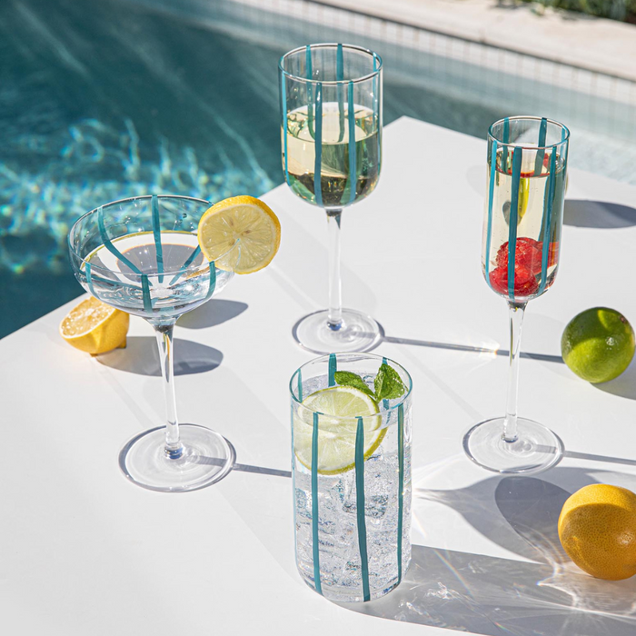 Ladelle Stripe Teal 4pk Wine Glass