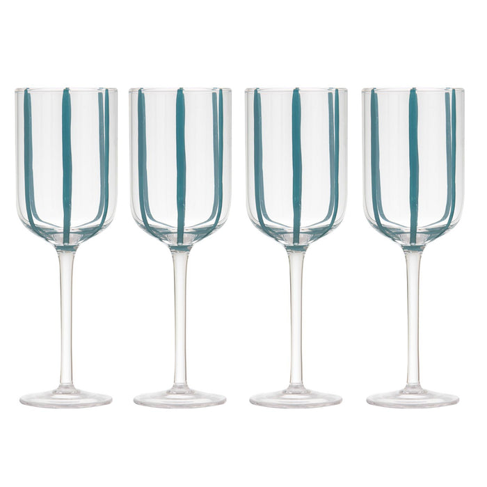 ladelle Stripe Teal 4pk Wine Glass