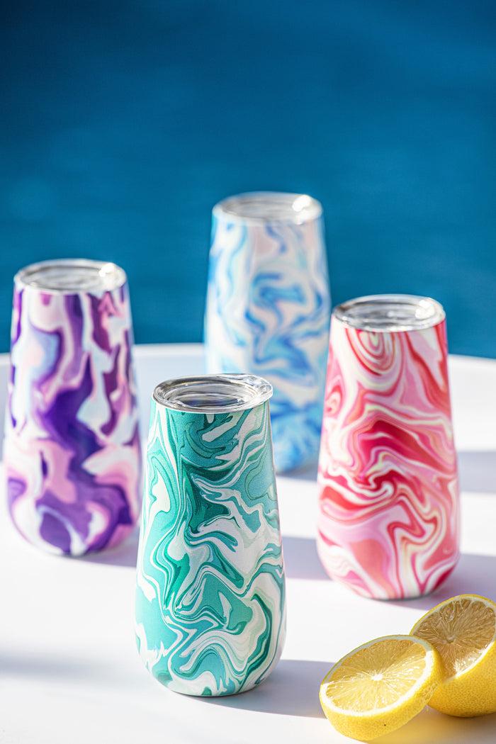 Ladelle Summer Swirl Aqua SS Champagne Tumbler