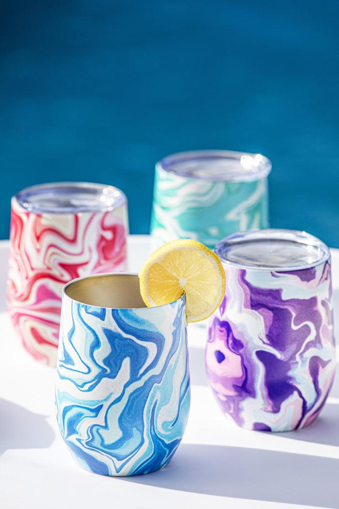 Ladelle Summer Swirl Blue SS Wine Tumbler