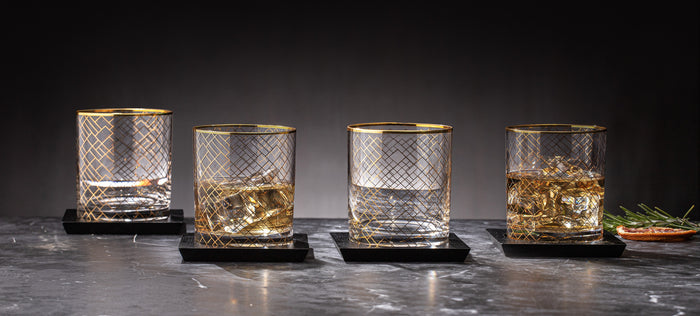 Ladelle Winston 4pk Whisky Glass & Coaster Set