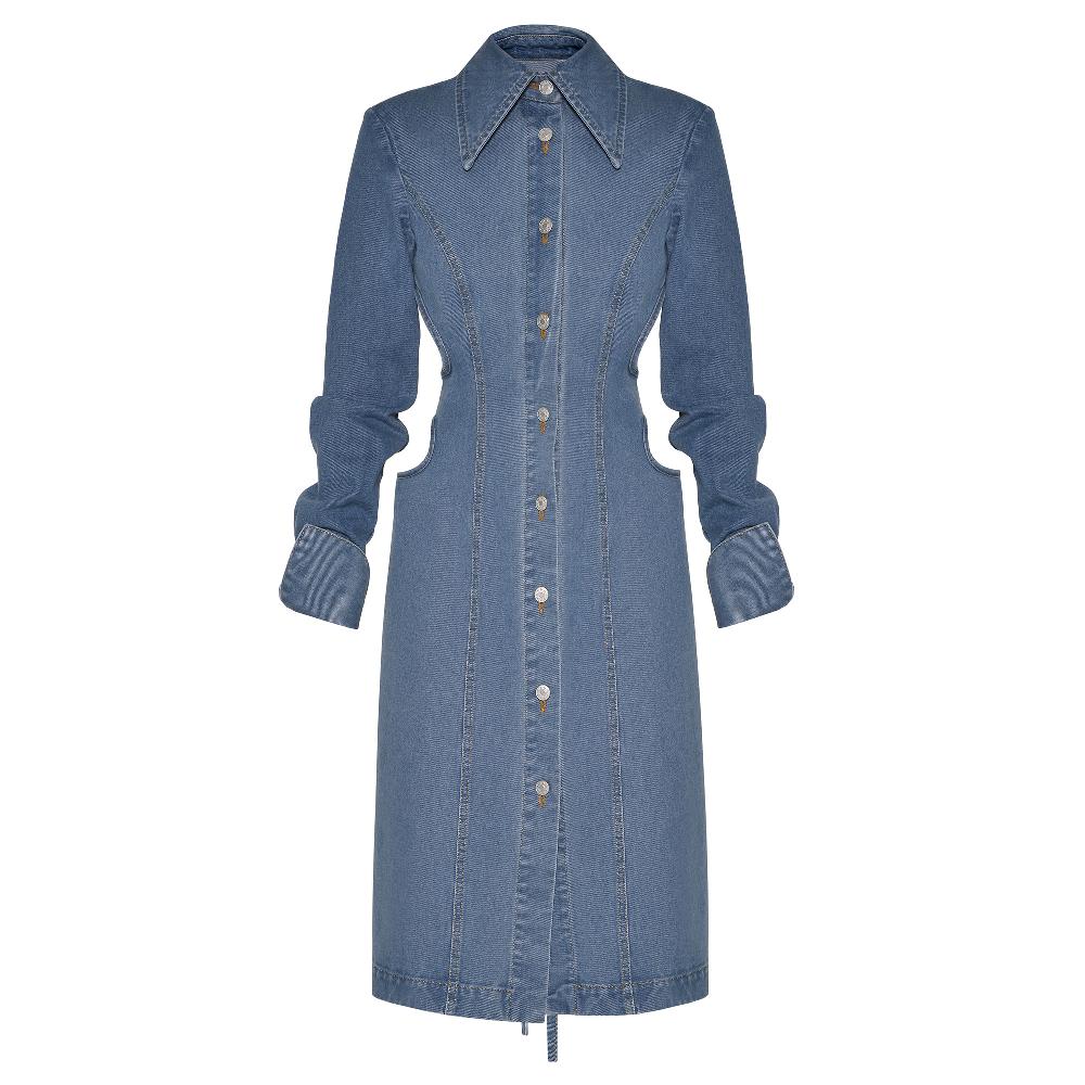 lado bokuchava CUTOUT DENIM TRENCH SAMPLE SALE Blue