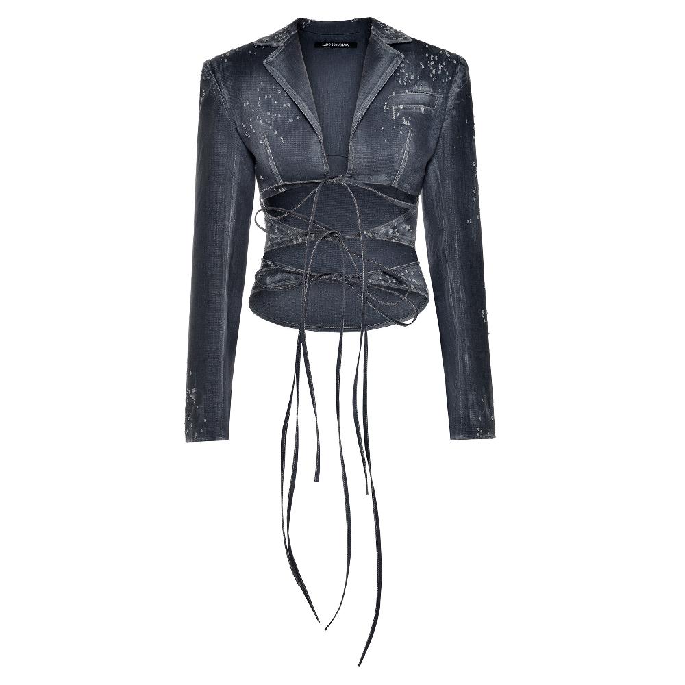 lado bokuchava DISTRESSED SHIBARI BLAZER Blazer Washed Indigo