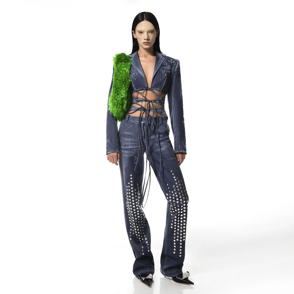 Lado Bokuchava DISTRESSED STUDDED JEANS Pants Washed Indigo