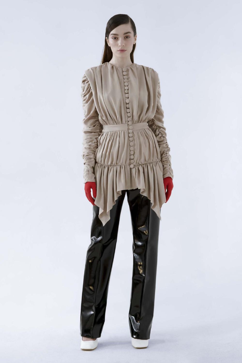 Lado Bokuchava BUTTON DOWN TOP SAMPLE SALE Beige