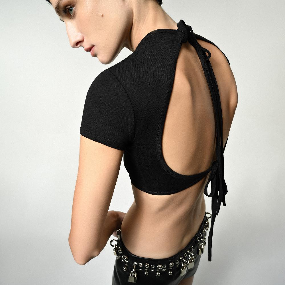 Lado Bokuchava CROP PIERCED TOP Top Black