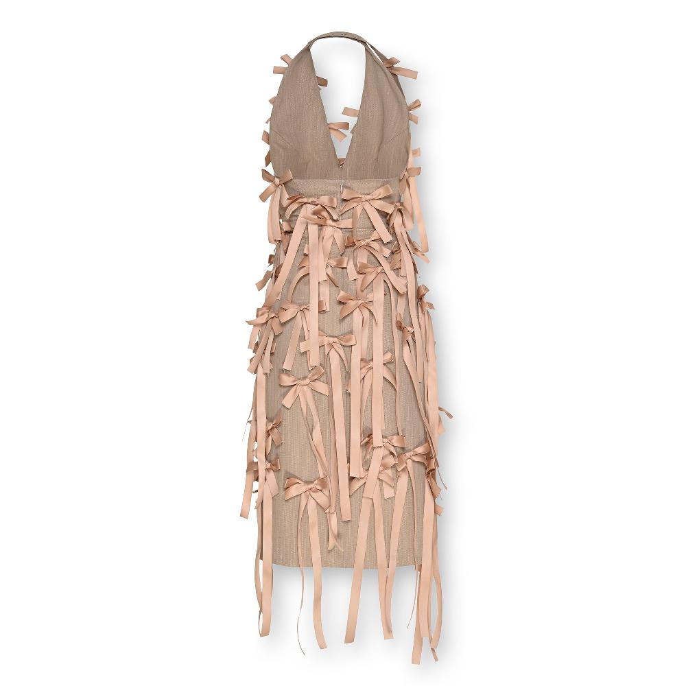 Lado Bokuchava LINEAR BOW DRESS Dresses Beige