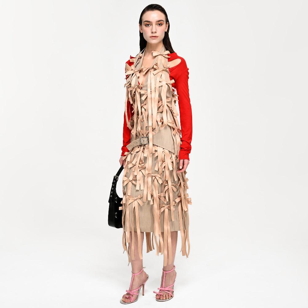 Lado Bokuchava LINEAR BOW DRESS Dresses Beige