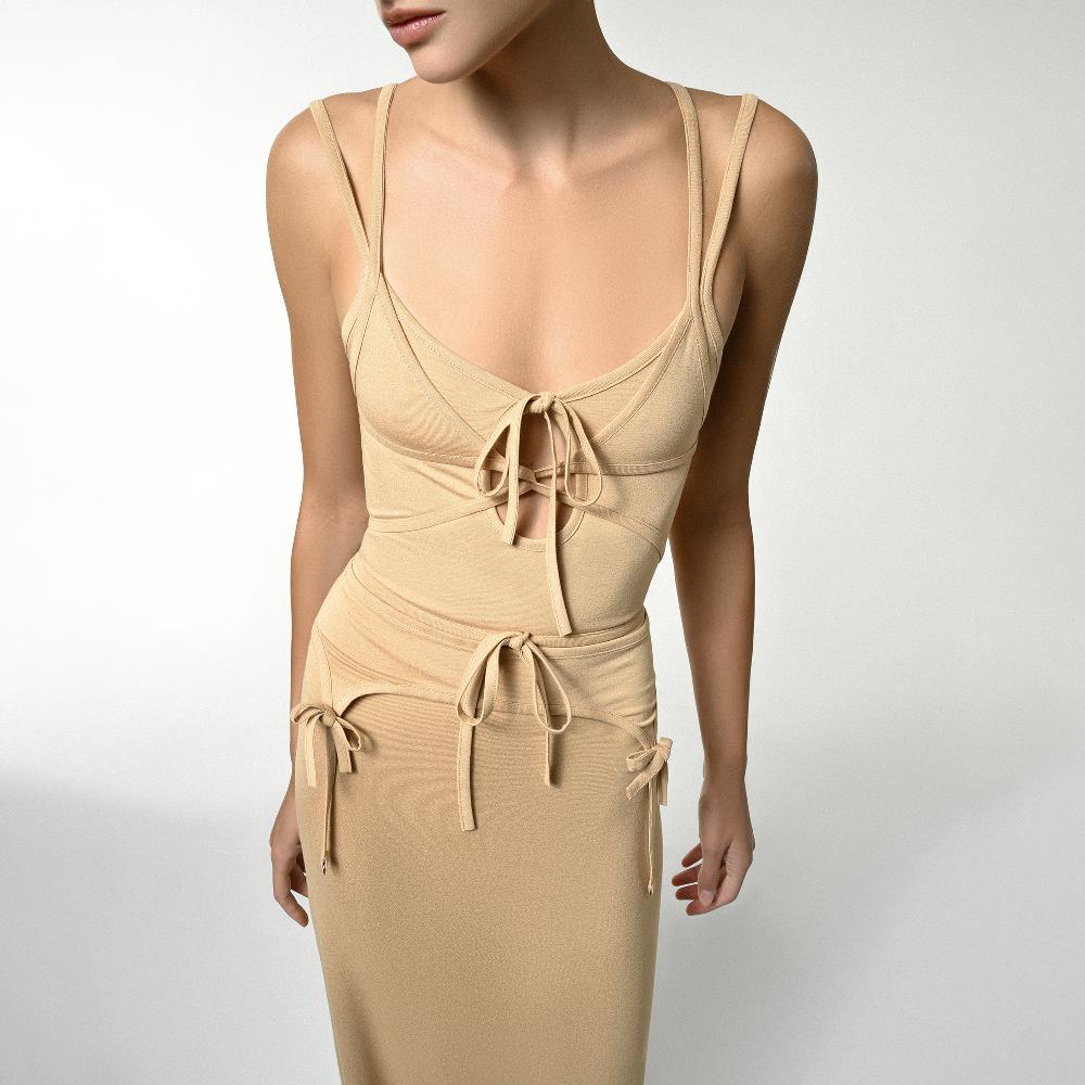 Lado Bokuchava MAXI GARTER DRESS Dresses Beige