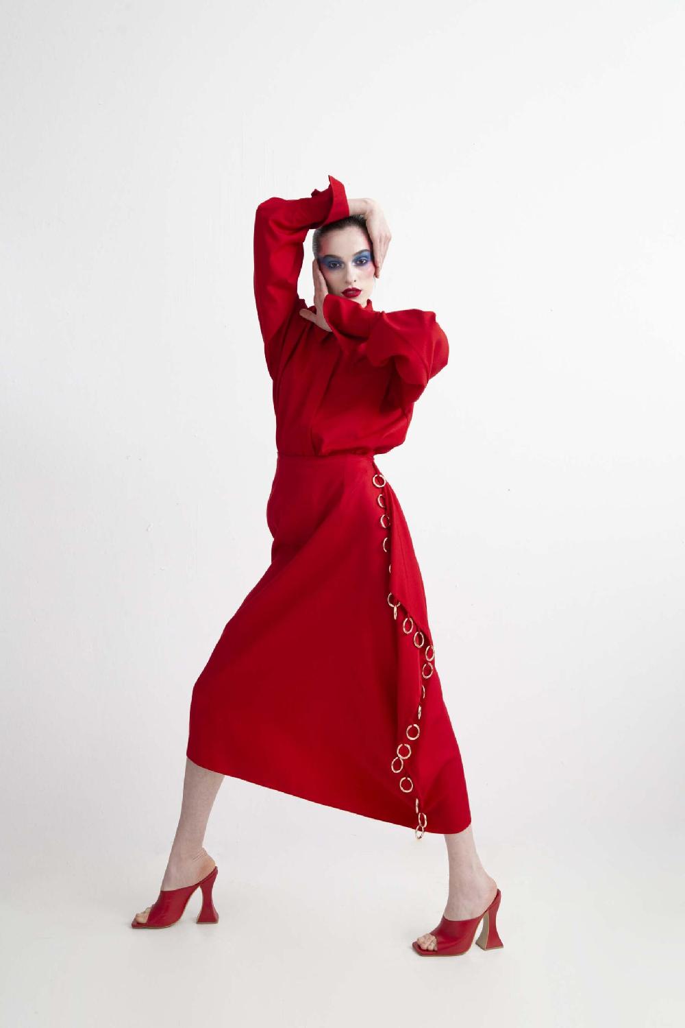 Lado Bokuchava METAL RING SKIRT SAMPLE SALE Red