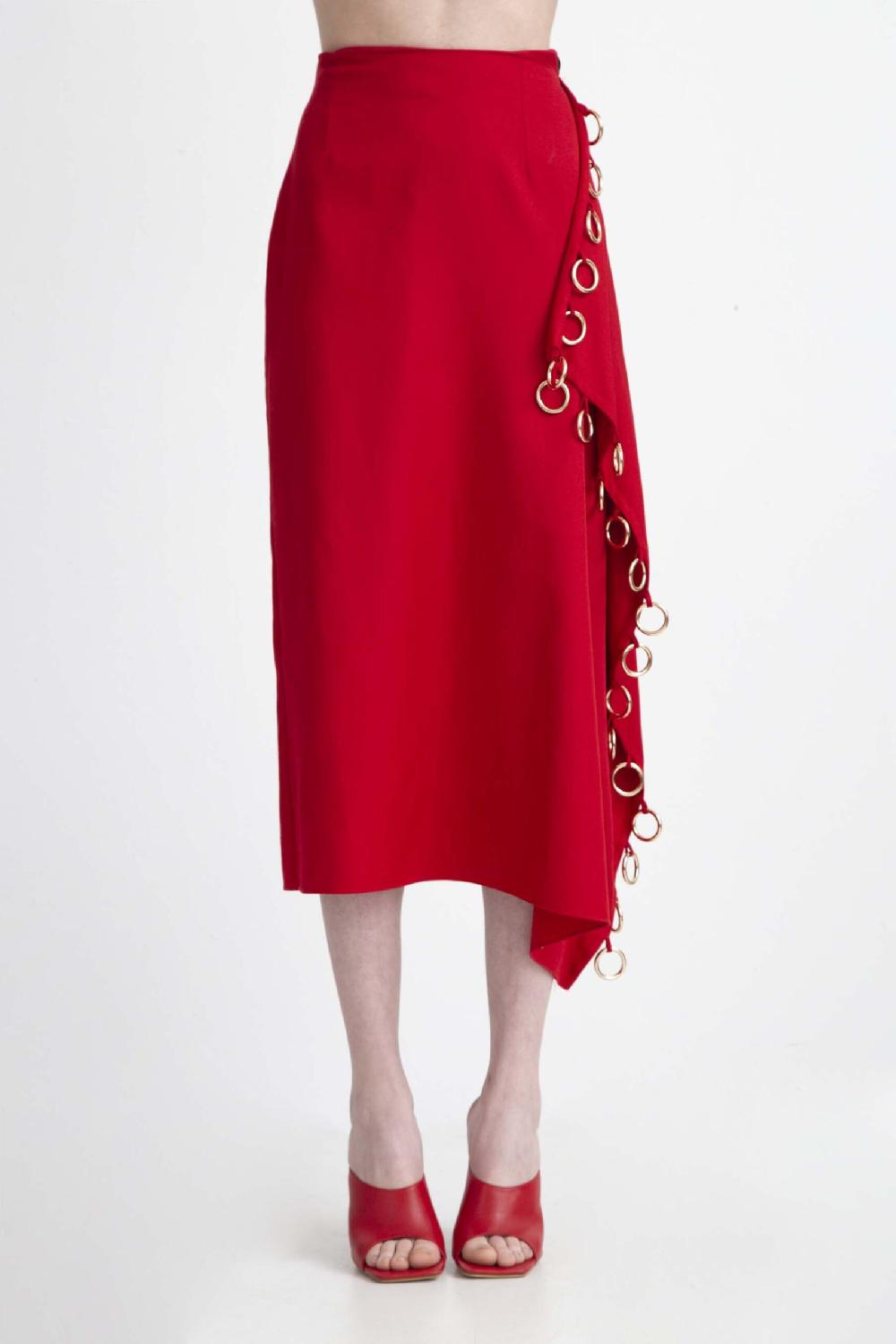 Lado Bokuchava METAL RING SKIRT SAMPLE SALE Red
