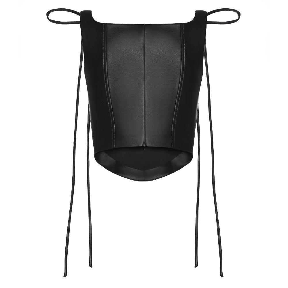 Lado Bokuchava PIERCED LEATHER CORSET Top Black