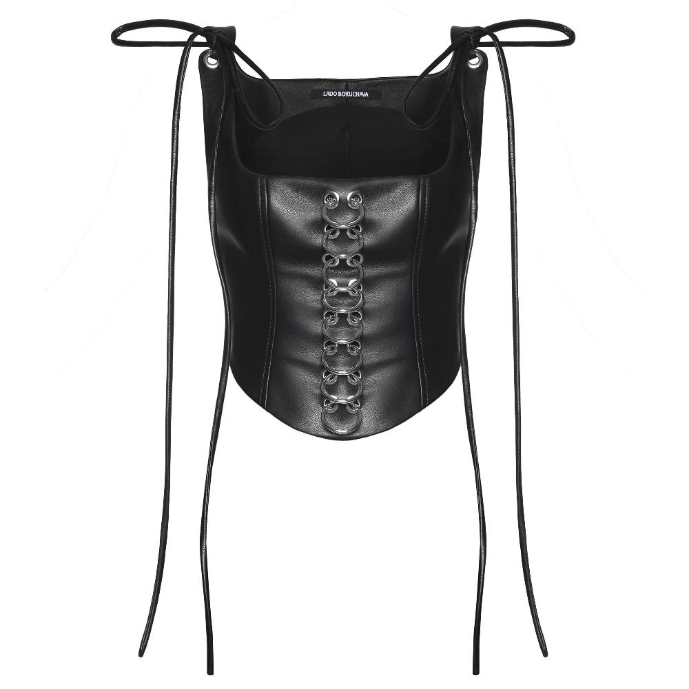 lado bokuchava PIERCED LEATHER CORSET Top Black