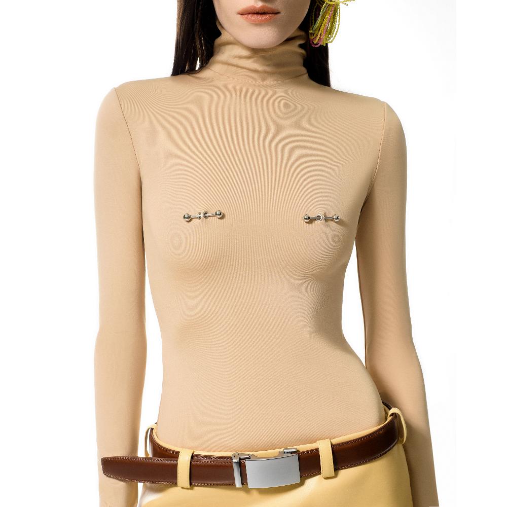 Lado Bokuchava PIERCED TURTLENECK Top Beige
