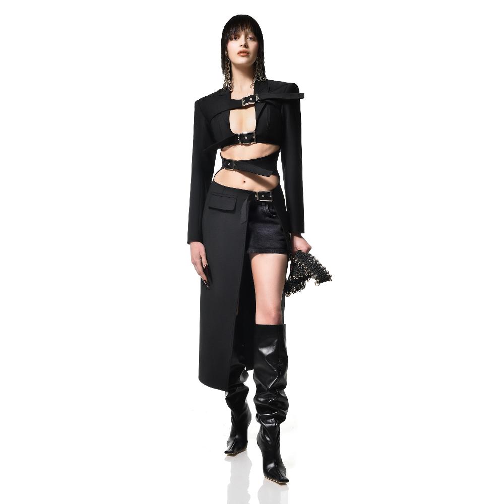 Lado Bokuchava REVERSED SHIBARI TRENCH Coat Black