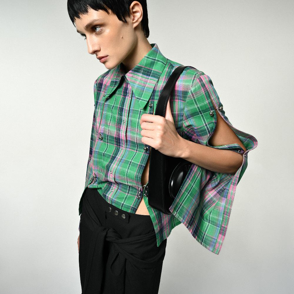 Lado Bokuchava RIPPED SHIRT Top Green Checked