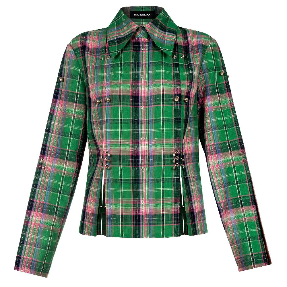 lado bokuchava RIPPED SHIRT Top Green Checked