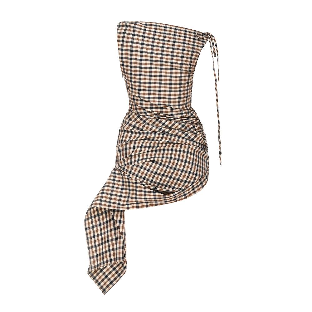 Lado Bokuchava TWIRL DRESS Dresses Checked Brown