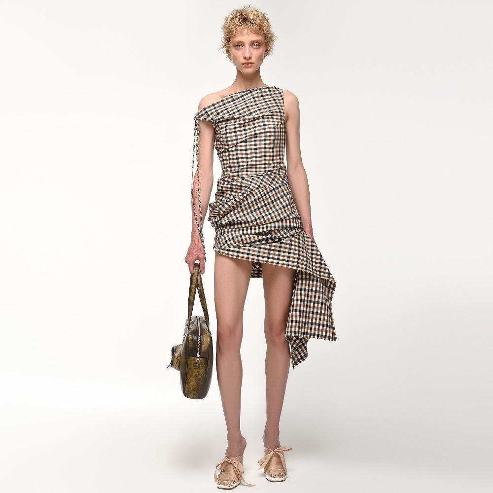 Lado Bokuchava TWIRL DRESS Dresses Checked Brown