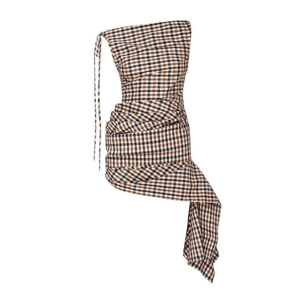 lado bokuchava TWIRL DRESS Dresses Checked Brown
