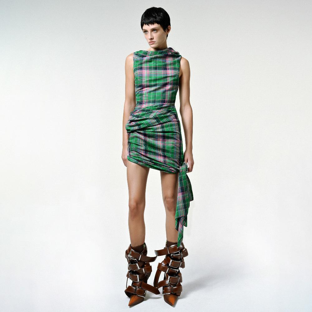 Lado Bokuchava TWIRL DRESS Dresses Green Checked
