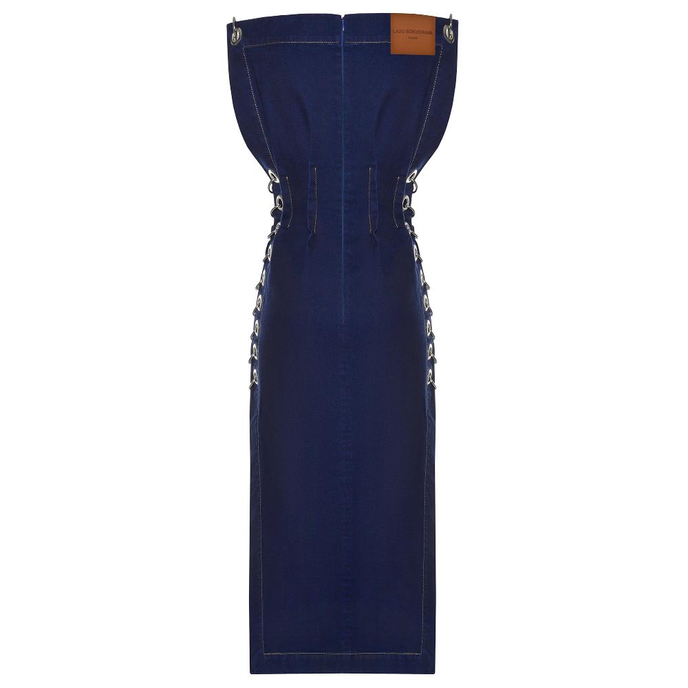 Lado Bokuchava PIERCED DENIM DRESS SAMPLE SALE Dark Blue