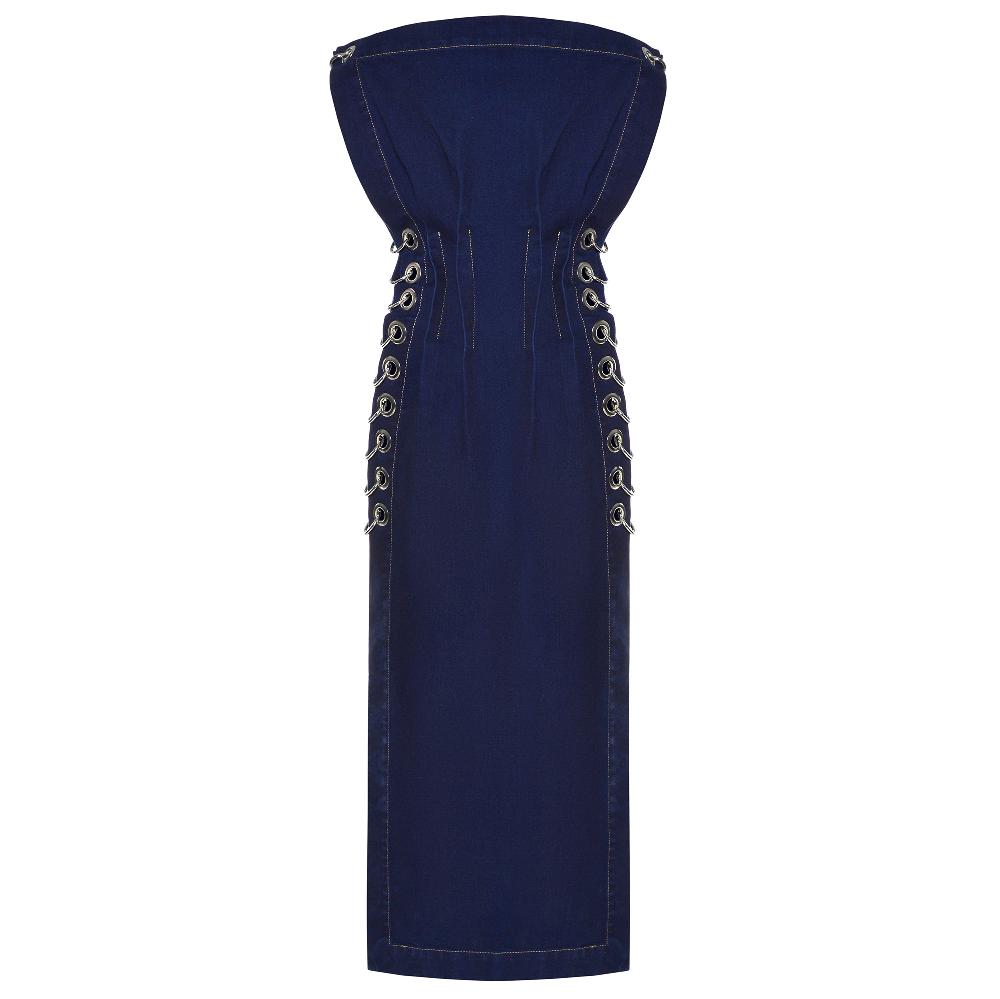lado bokuchava PIERCED DENIM DRESS SAMPLE SALE Dark Blue