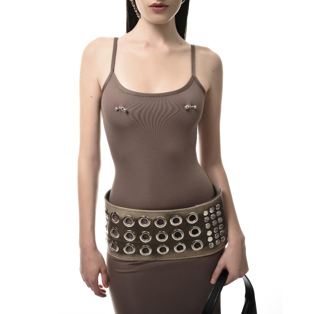 Lado Bokuchava PIERCED SLIP DRESS SAMPLE SALE Taupe