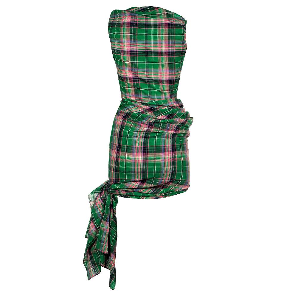 Lado Bokuchava TWIRL DRESS SAMPLE SALE Green Checked