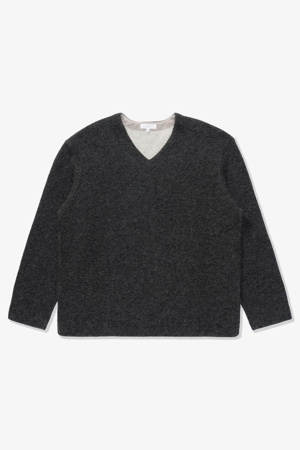 lady white co. V NECK SNAP SWEATER - CHARCOAL