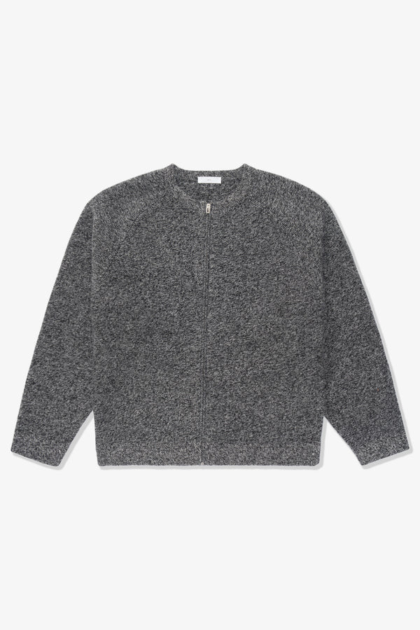 lady white co. WOOL LINK ZIP CARDIGAN - BLACK TWIST