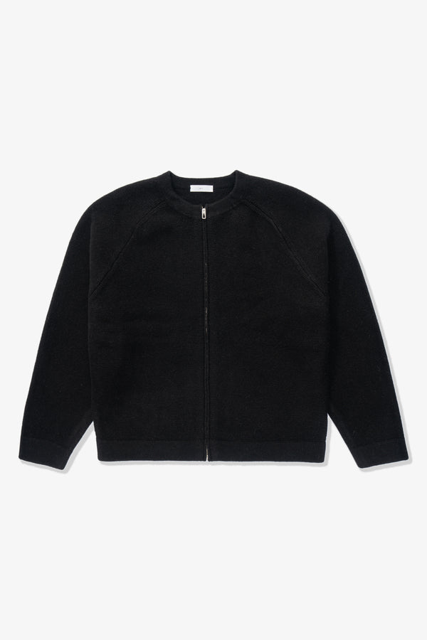 lady white co. WOOL LINK ZIP CARDIGAN - BLACK