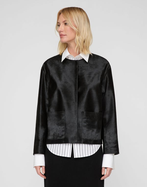 Lafayette148 Calf Hair Patch Pocket Collarless Jacket