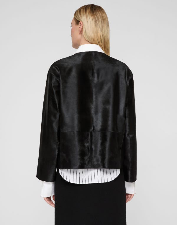 Lafayette148 Calf Hair Patch Pocket Collarless Jacket