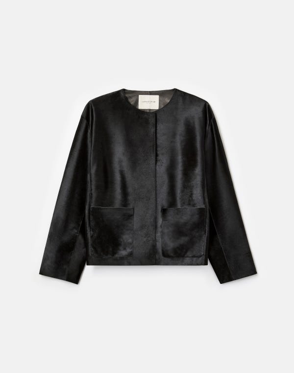 lafayette148 Calf Hair Patch Pocket Collarless Jacket
