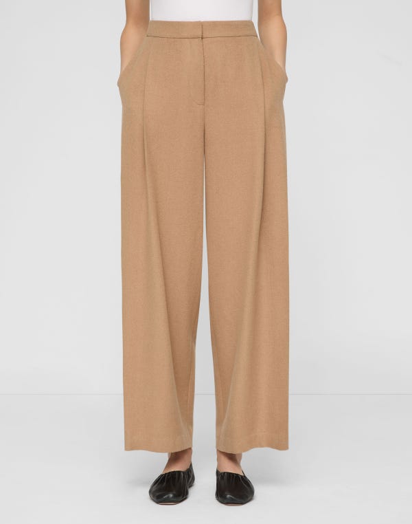 Lafayette148 Camel Hair Cooper Pleated Barrel Leg Ankle Pant