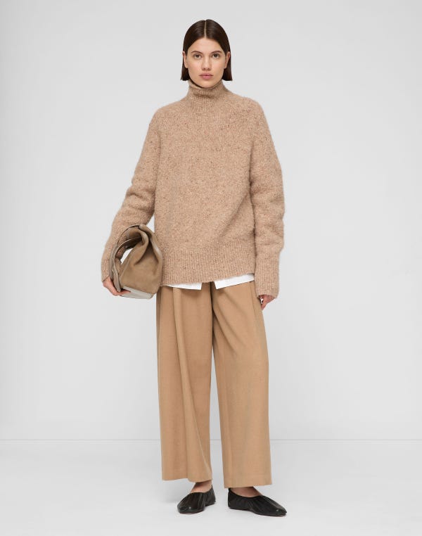 Lafayette148 Camel Hair Cooper Pleated Barrel Leg Ankle Pant