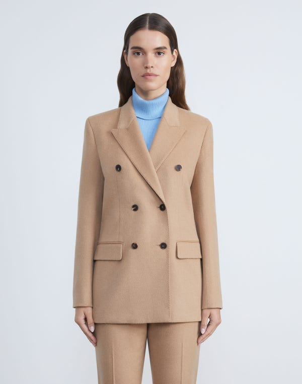 Lafayette148 Camel Hair Double-Breasted Trinity Blazer