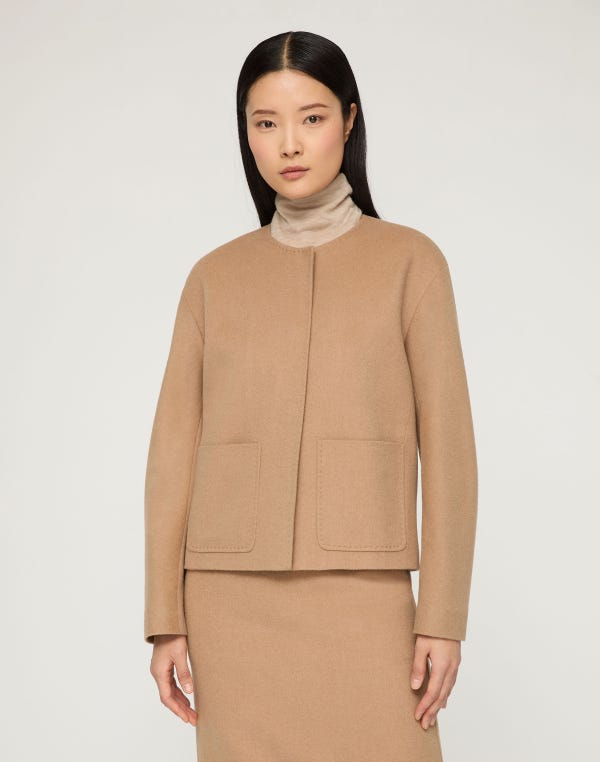Lafayette148 Camel Hair Patch Pocket Collarless Jacket