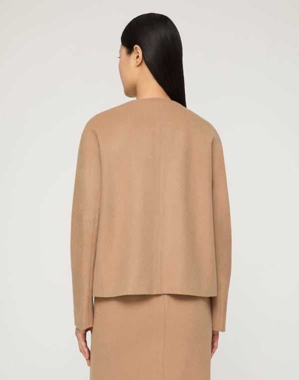 Lafayette148 Camel Hair Patch Pocket Collarless Jacket