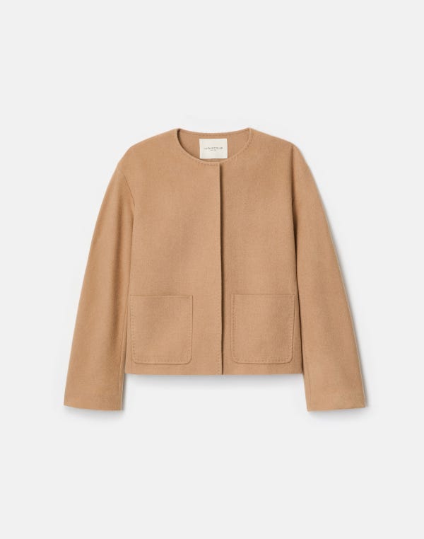 lafayette148 Camel Hair Patch Pocket Collarless Jacket