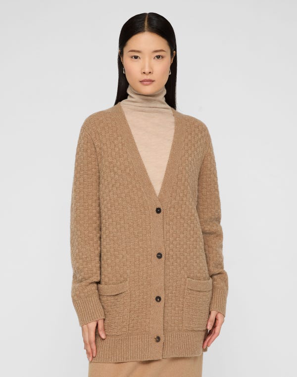 Lafayette148 Cashmere Basket Stitch Pocket Cardigan